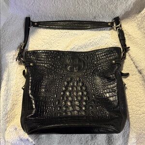 Brahmin Black Crocodile Embossed Leather Melbourne Shoulder Bag Handbag Purse